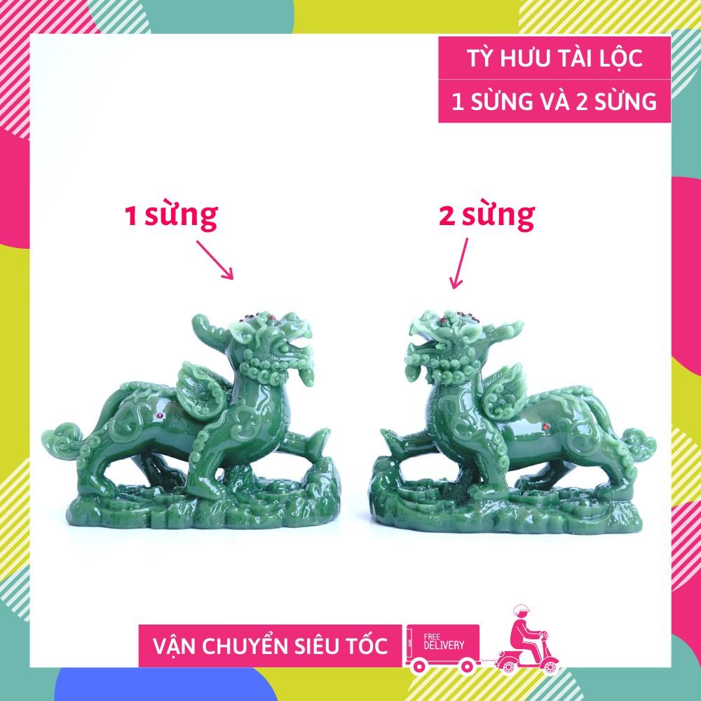 Cặp tượng tỳ hưu 1 sừng và 2 sừng ngọc xanh cầu tài lộc vượng khí - 15cm