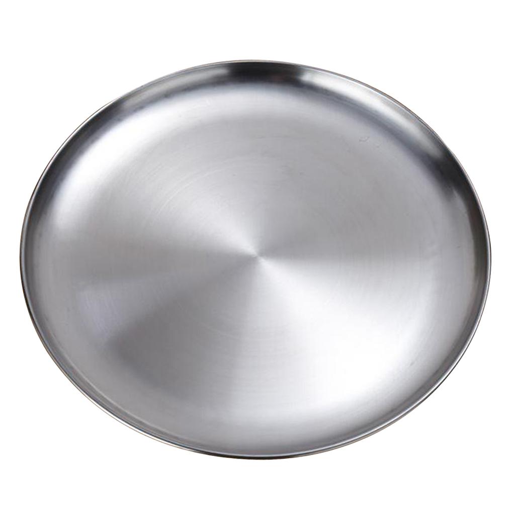 Stainless Steel Dinner Plate Food Serving Lunch Dish BBQ Picnic Silver 20cm