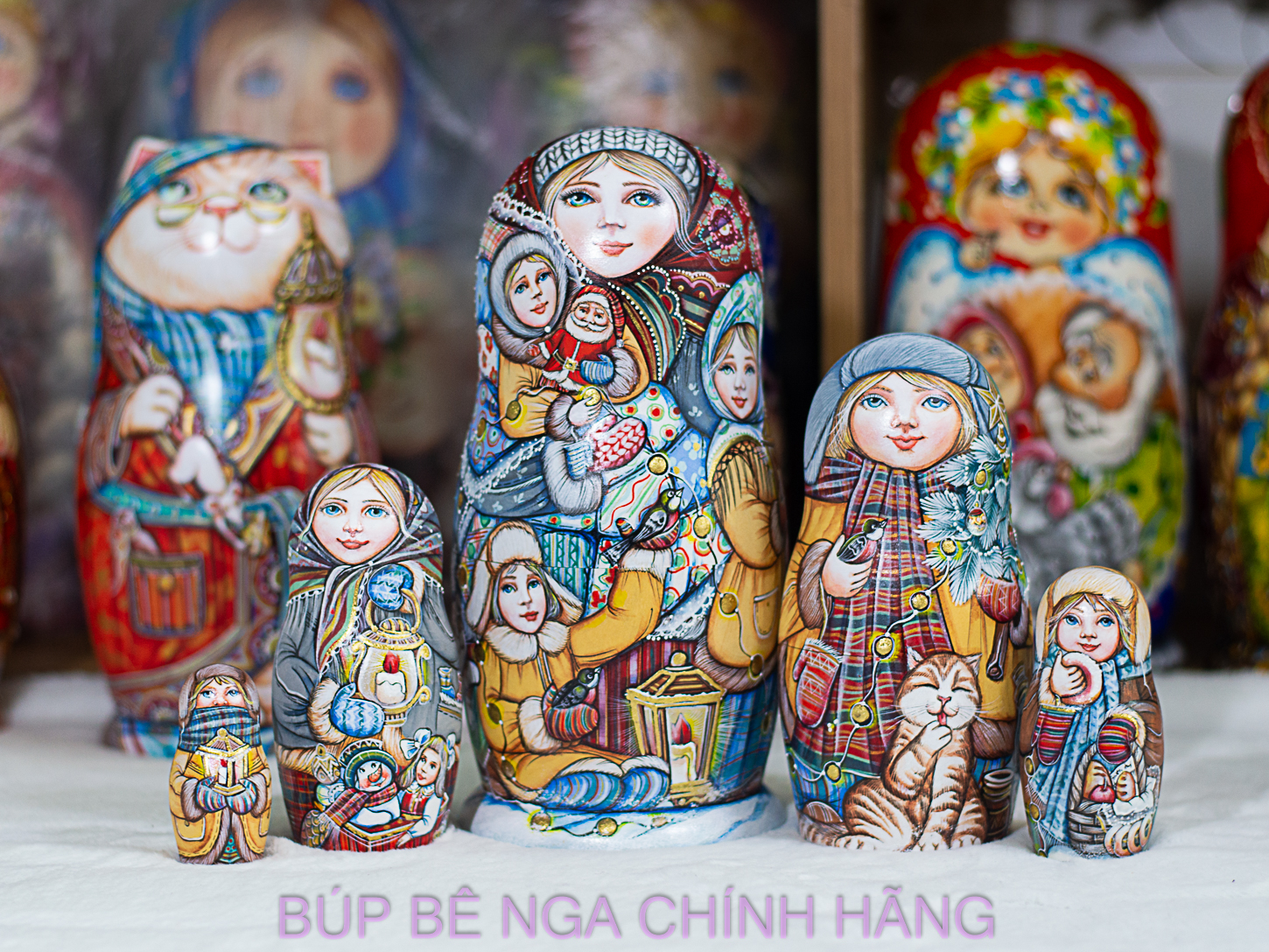 BỘ BÚP BÊ NGA MATRYOSHKA 5 LỚP 20CM HOA VĂN "CÔ BÉ MÙA ĐÔNG" CỰC ĐẸP VÀ PHONG CÁCH, CÁ TÍNH