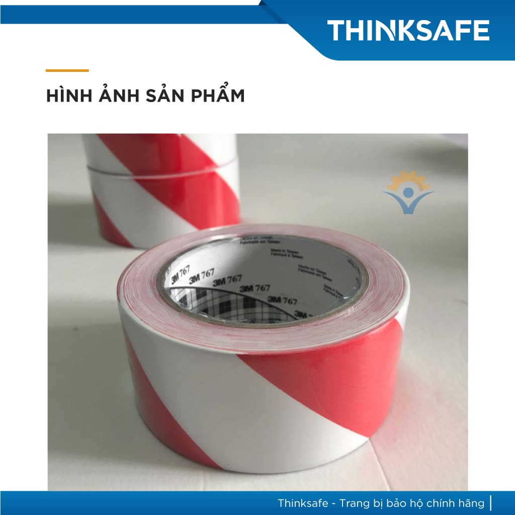 Băng keo dán nền cảnh báo 3M 767 sọc trắng đỏ, phân chia lối đi, cảnh báo nguy hiểm, keo dán chắc chắn bền màu