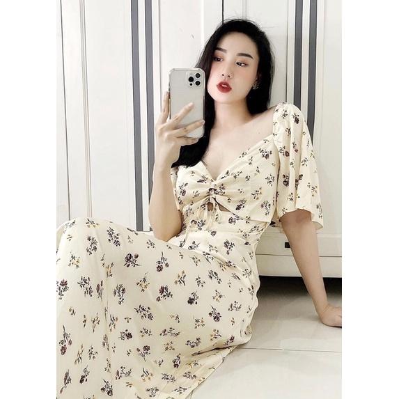 -Váy hoa nhí be cúp ngực đan dây hở eo hót hit