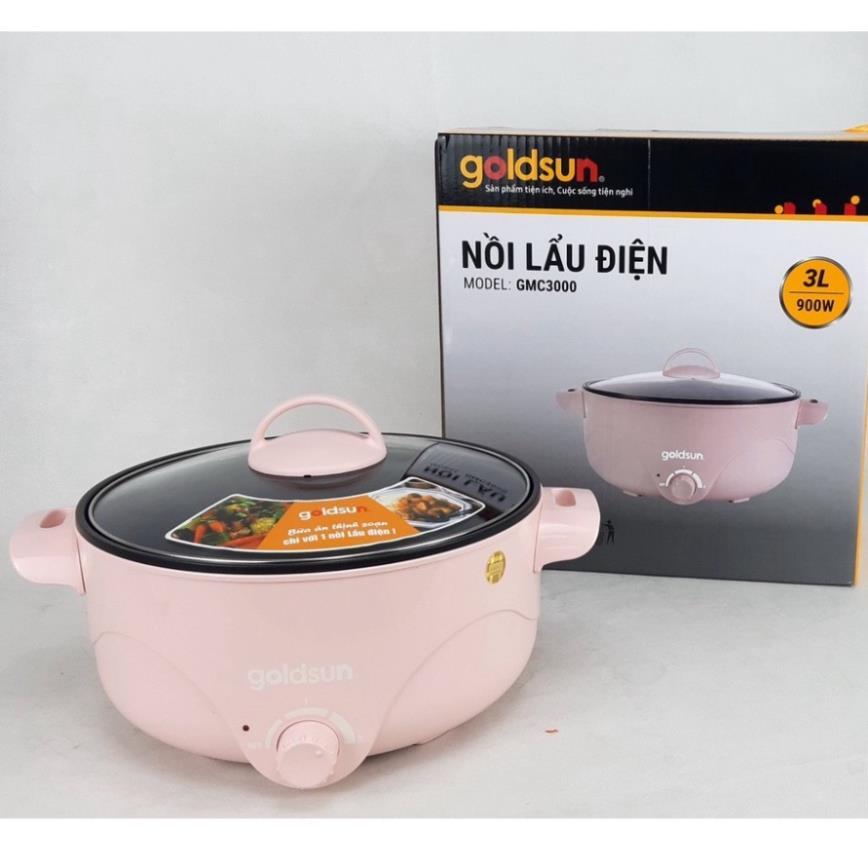 Nồi lẩu điện Goldsun GMC3000 dung tích 3L, công suất 900W, Nồi nấu mini đa năng kiểu dáng đẹp -  Hàng Chính hãng