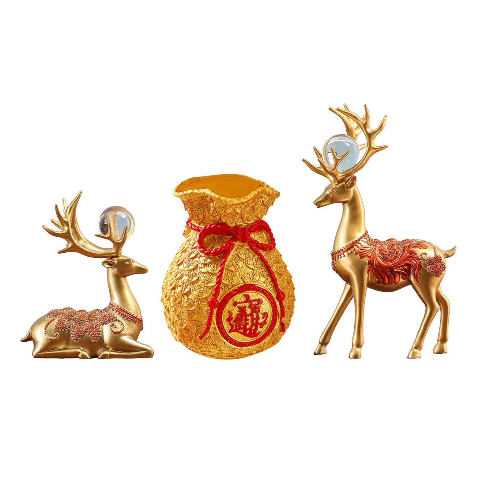Reindeer Figurines Resin Table Cabinet Bag Statue Vase for Gift Office Party