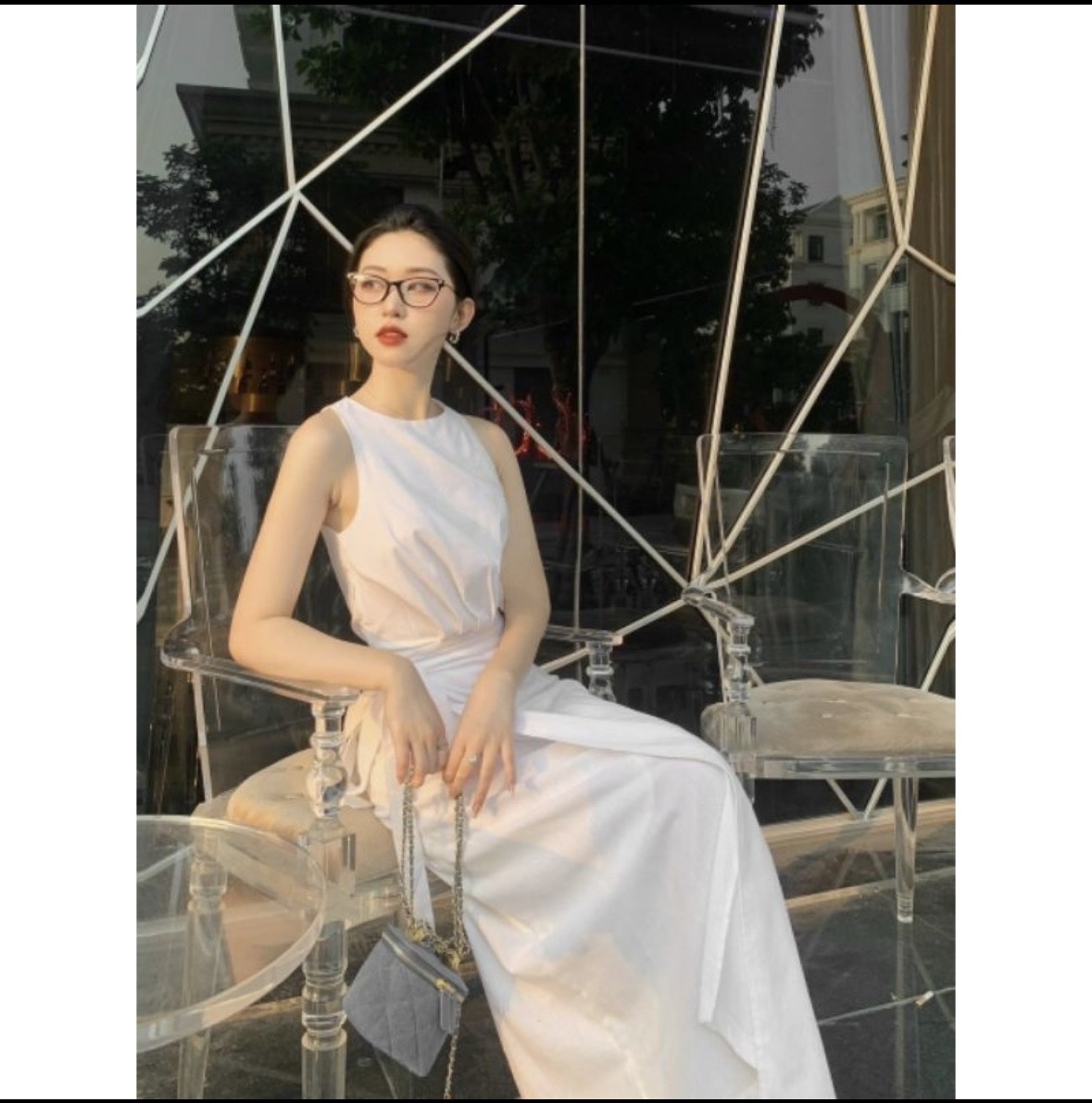 Đầm tà đắp  buộc nơ eo sát nách dáng dài
