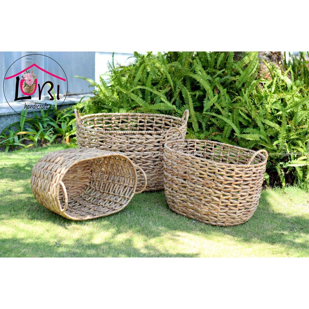 Lubihandicraft - Sọt đựng đồ lục bình hình oval đan vặn mũi tên - đẹp, tinh tế