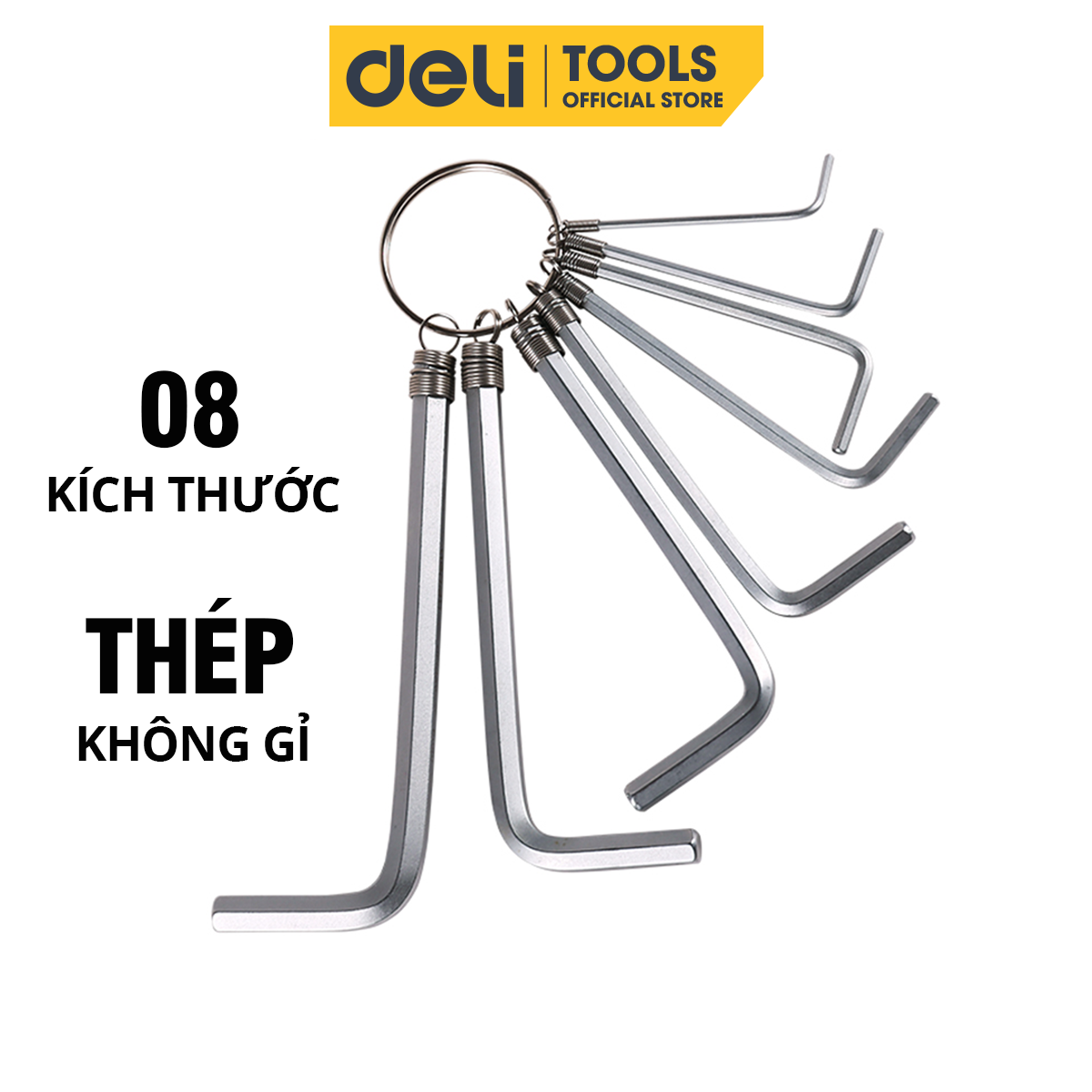 Bộ Khóa Lục Giác 8 Cây Đầu Bằng Từ Deli - Thép Không Gỉ Nhỏ Gọn, Tiện Lợi, Dễ Dàng Mang Theo Sử Dụng - DL2171