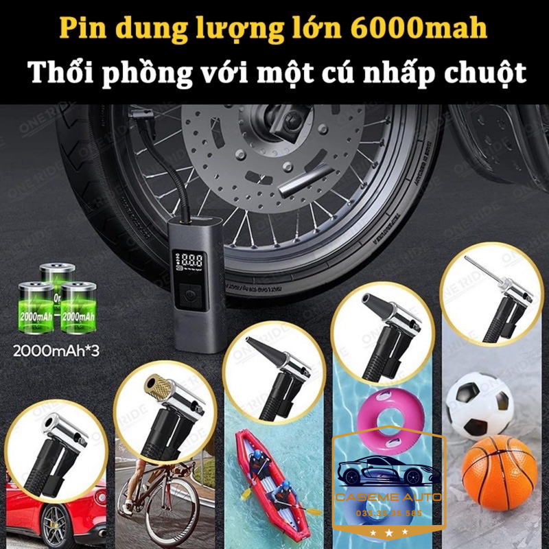 Hình ảnh Bơm Lốp Ô Tô - Xe Máy Mini Cầm Tay, 6000mA Không Dây, Pin Có Đèn Led Chiếu Sáng, Đèn Cảnh Báo Kiêm Sạc Dự Phòng Cao Cấp - Hàng Chính Hãng