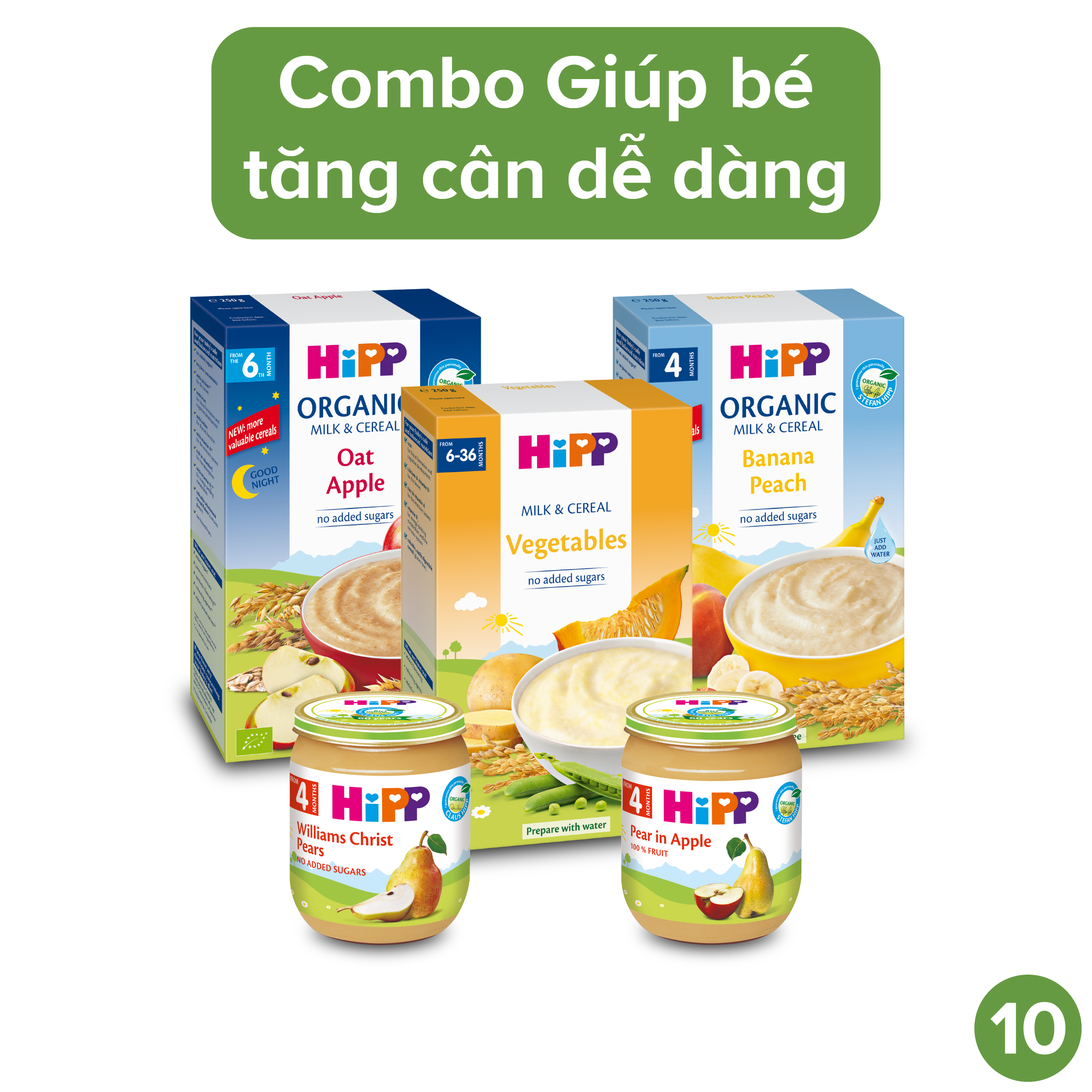 Combo ăn dặm HiPP Organic số 10: Giúp bé tăng cân dễ dàng