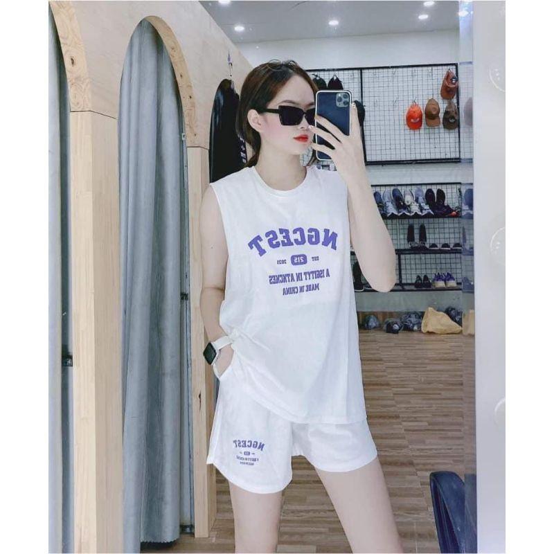 Set Bộ ba lỗ nữ gồm áo tanktop thun cotton xịn kèm quần đùi nữ thể thao cá tính ullzang mặc hè video thật