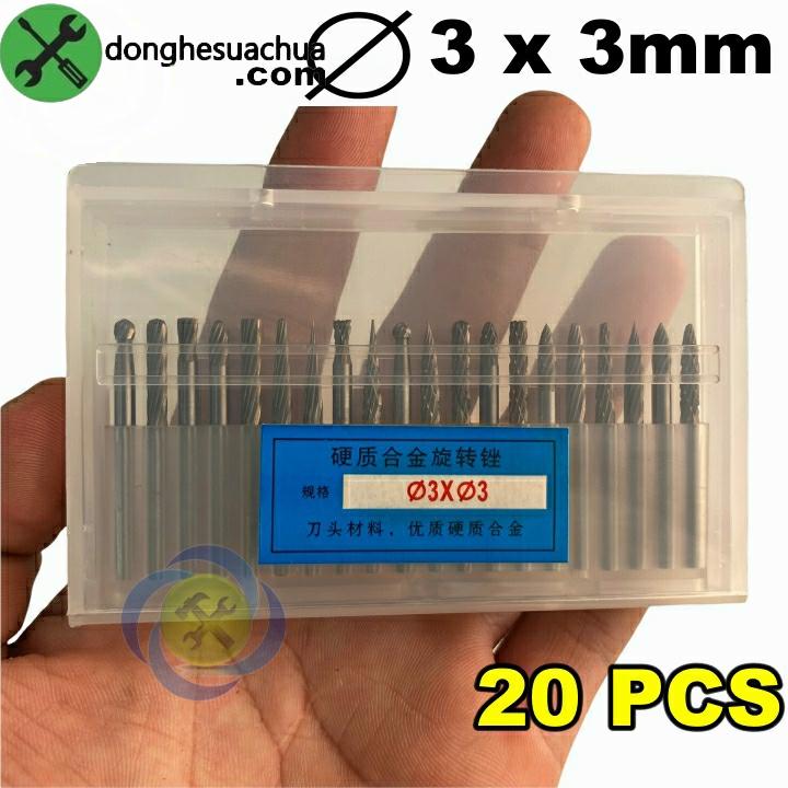 Bộ mũi doa hợp kim Đài Loan 20 chi tiết DOA-33-20 kích thước 3x3mm