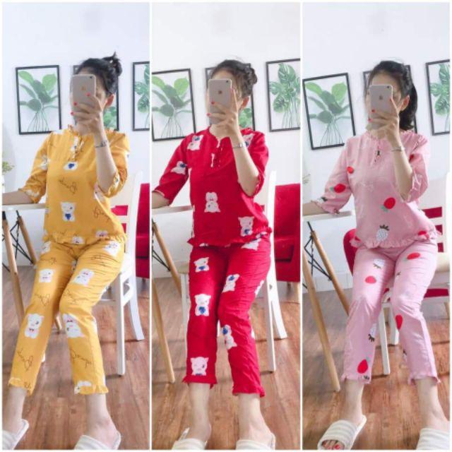 Đồ bộ mặc nhà cổ bèo chất kate thai đủ 5 màu