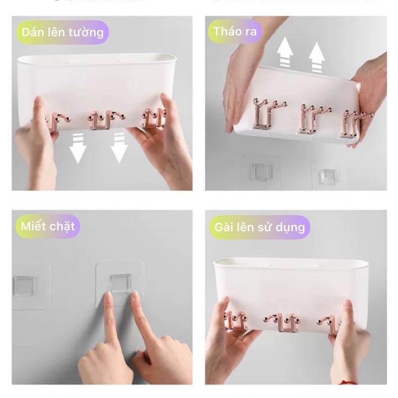 Kệ dán tường treo bàn chải, để sữa rửa mặt, kèm cốc súc miệng, bộ nhả kem tự động, kê để đồ phòng tắm
