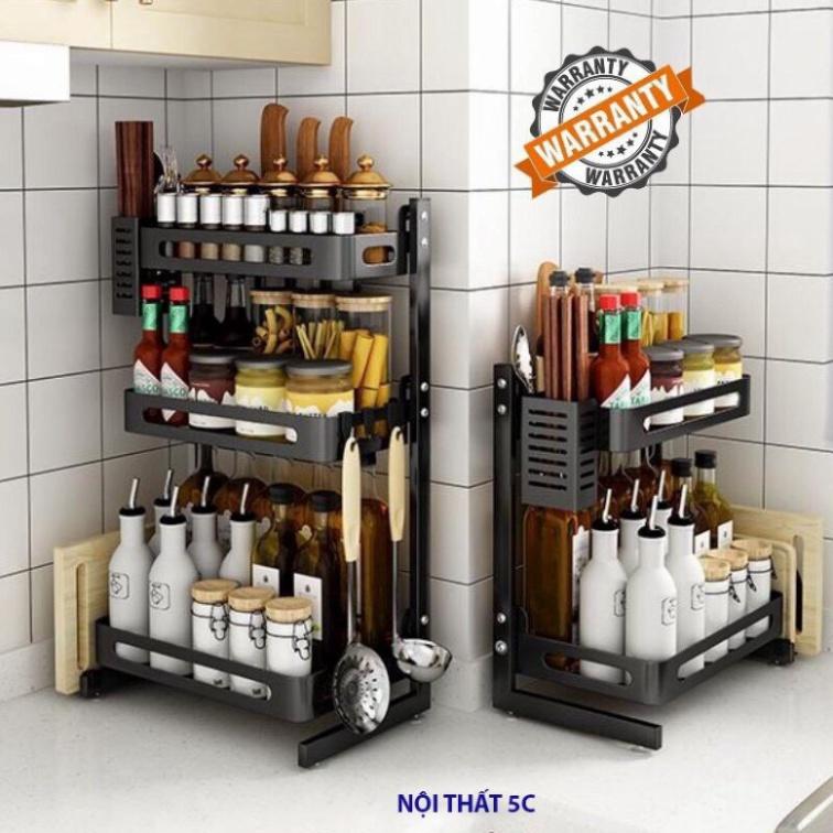 Kệ gia vị đa năng INOX phủ sơn tĩnh điện Đen, kệ bếp cao cấp Loại Dày