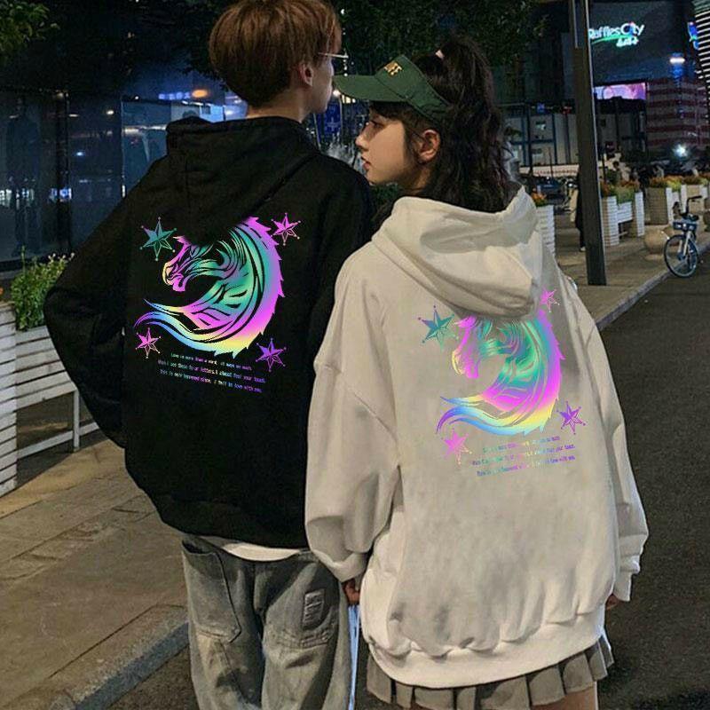 Áo hoodie phản quang in hình đầu ngựa, chất nỉ dày dặn