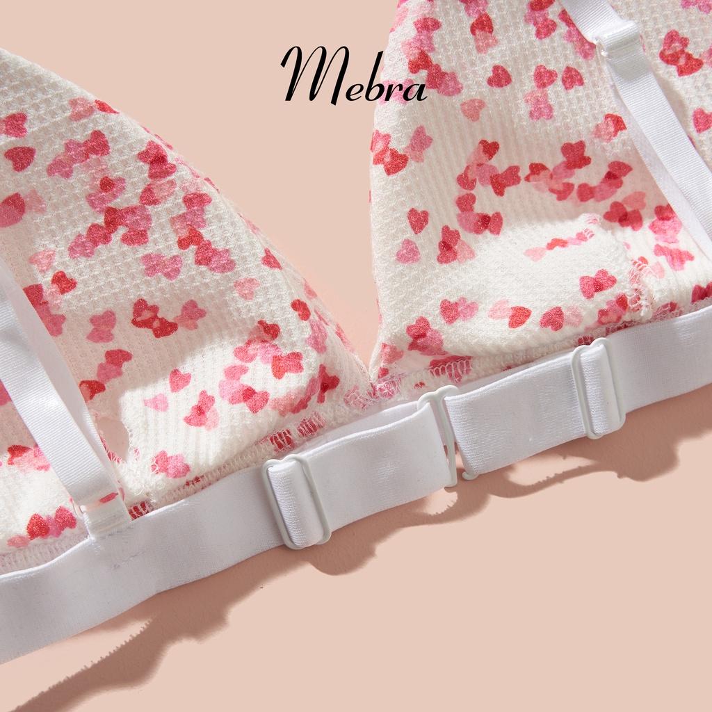 Áo bra không gọng, chất liệu cotton mềm mại, thoáng mát, họa tiết trái tim Mebra