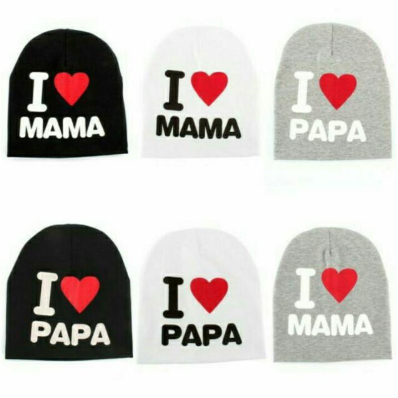 Mũ cotton I love papa mama cho bé sơ sinh