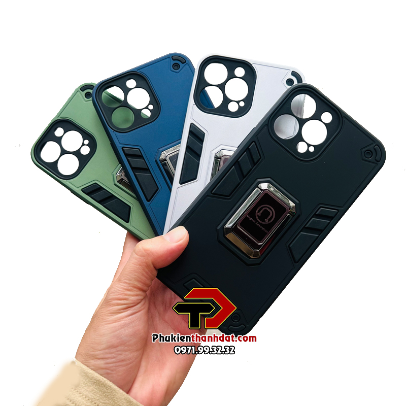 Ốp lưng chống sốc cho iPhone 13 Pro kèm iring mạ crom, chân chống tiện lợi