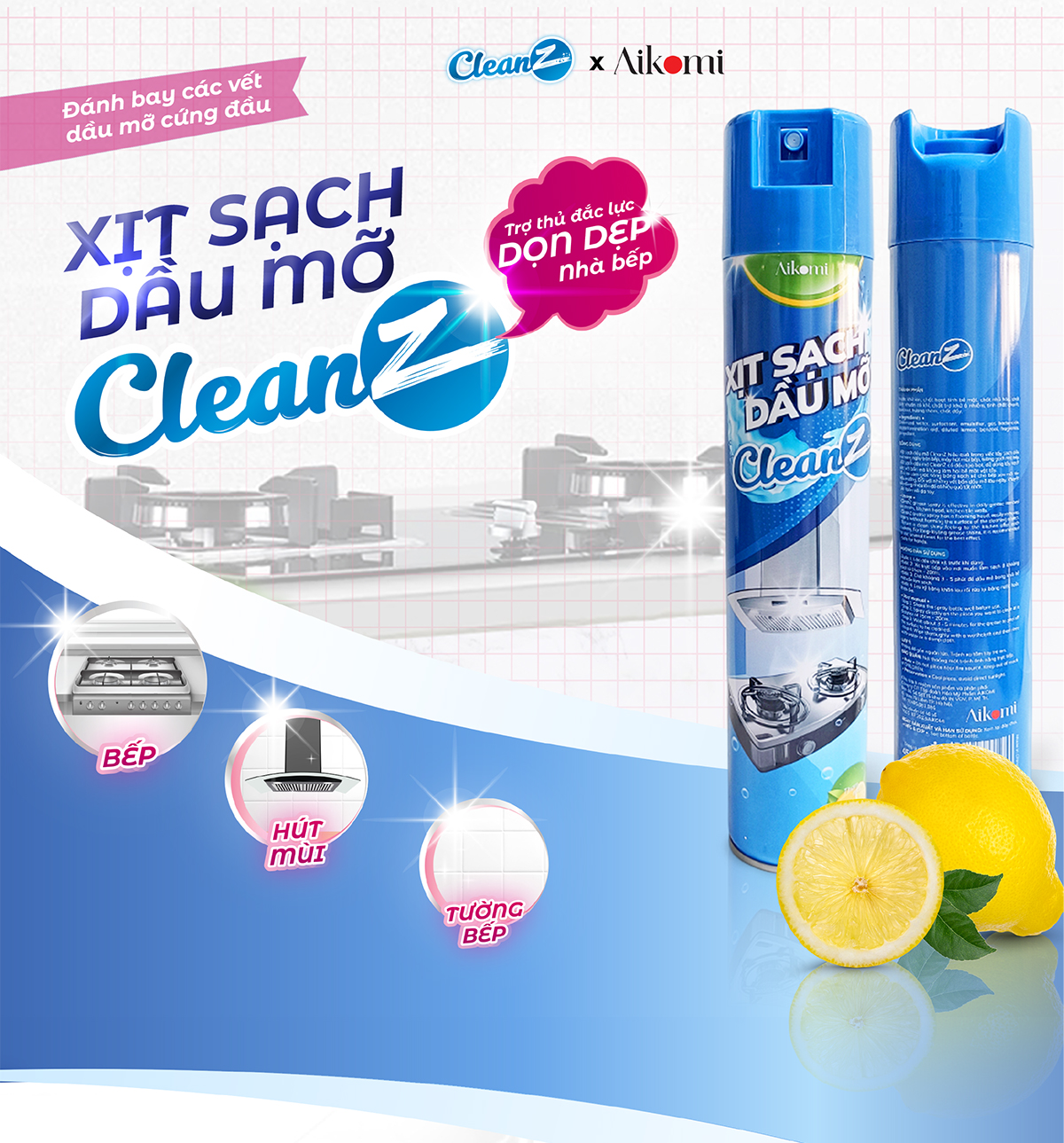 Bình xịt tẩy rửa lau dầu mỡ nhà bếp CleanZ đa năng 450ml