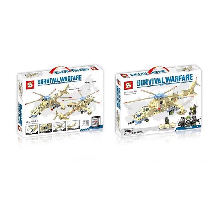 Đồ chơi Lắp ráp Máy bay Trực thăng quân sự Mil Mi-24, SY1675 Xếp hình thông minh, Mô hình máy bay