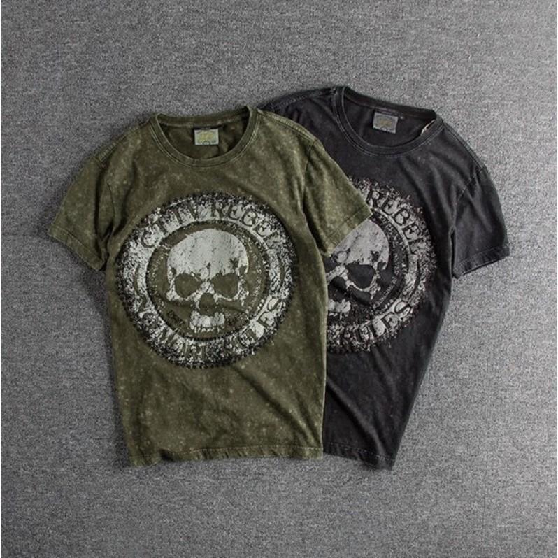 Áo thun cổ tròn wash phong cách bụi_dã ngoại