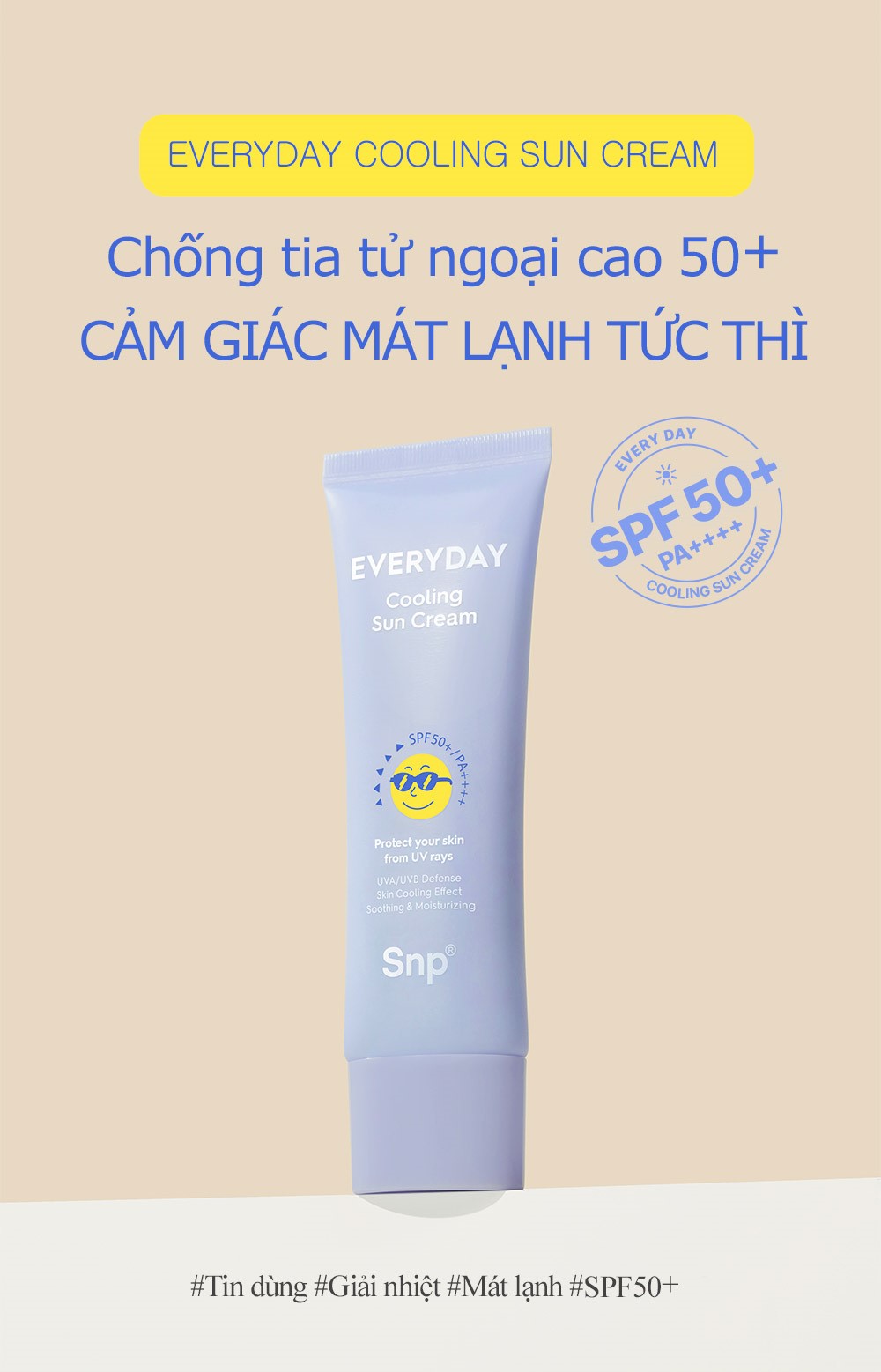 Kem Chống Nắng Dưỡng Trắng SPF 50+/PA++++ Mát Lạnh Giải Nhiệt Da SNP EVERYDAY COOLING SUN CREAM 50ml