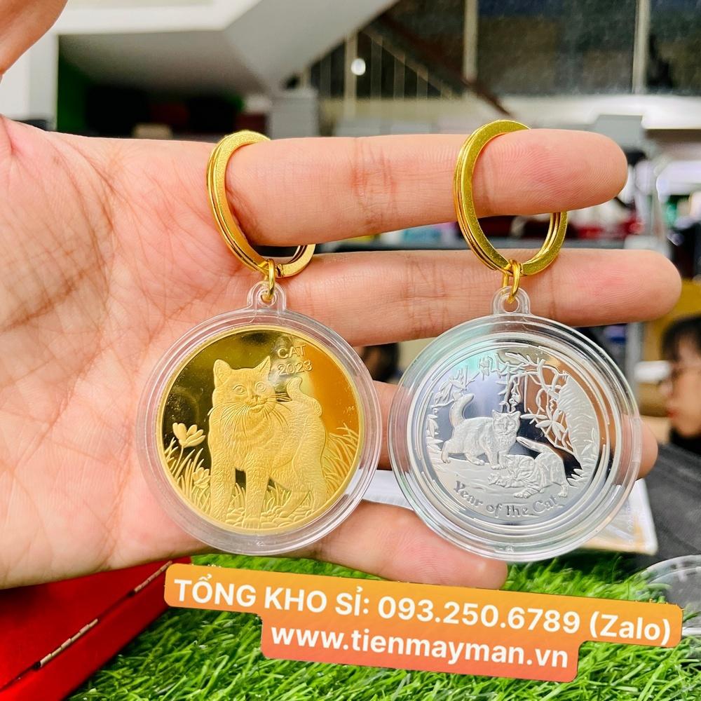 Combo 2 Móc treo chìa khóa Đồng Xu Hình Con Mèo Úc vàng bạc lì xì Tết Quý Mão - PASA COLLECTION