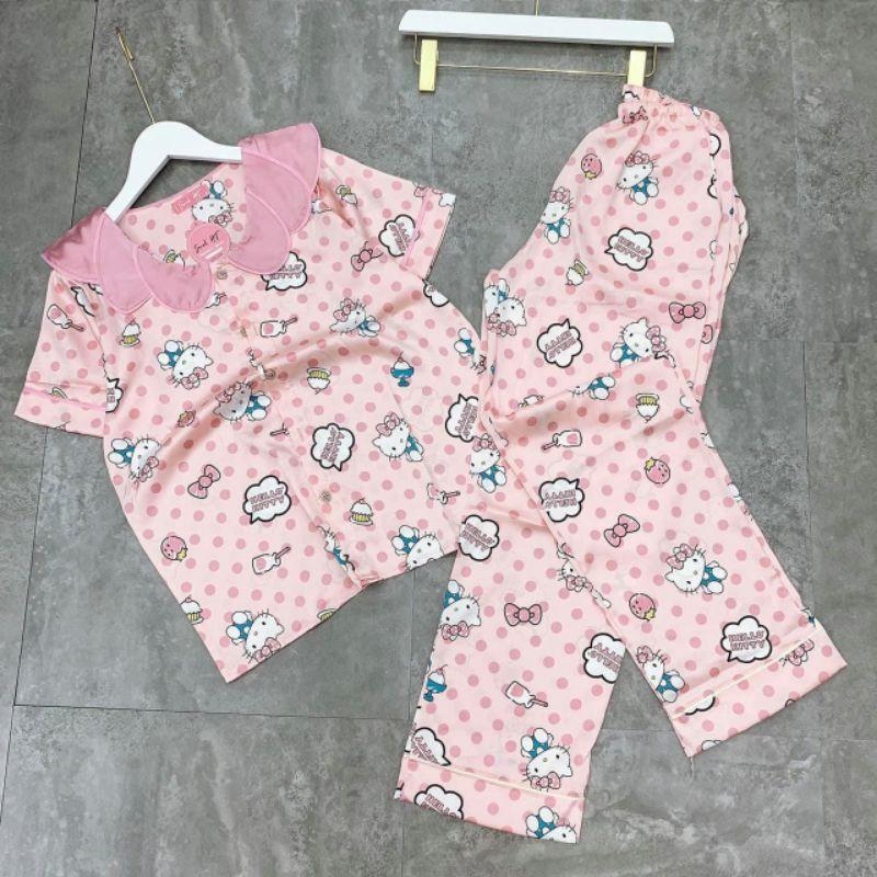 Đồ bộ pijama nữ lựa latin cổ sen tay cộc quần dài cao cấp