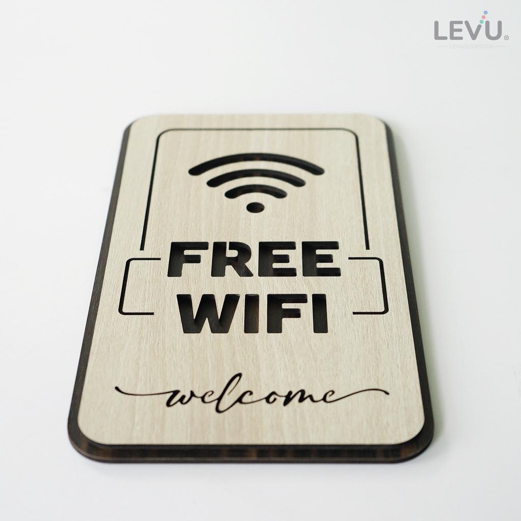 Bảng hiệu free wifi LEVU TW07S bằng gỗ khắc chữ cao cấp sang trọng