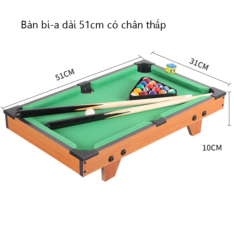 Bàn Bi da Mini Bằng Gỗ - Kích Thước 51x31x10cm - Có Chân Đứng - Đầy Đủ Bóng, Gậy, Tẩy - Mặt Bàn Nỉ - Hàng Cao Cấp.