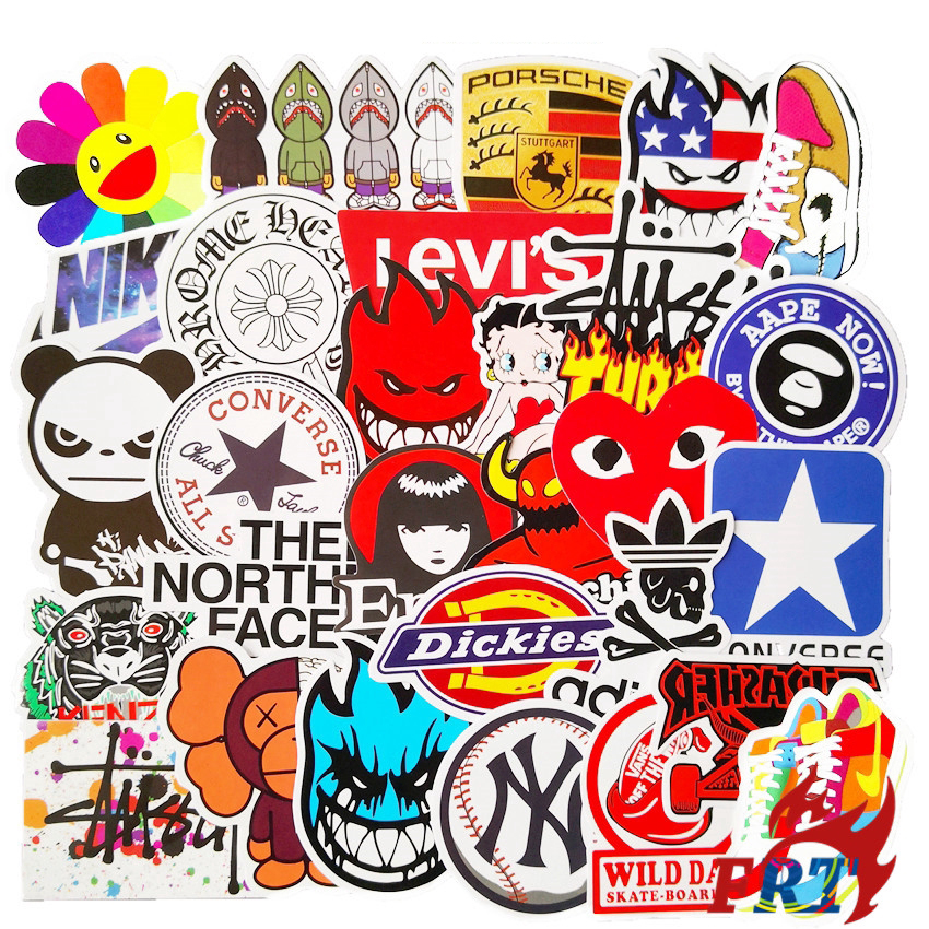 Set 30 Sticker logo Brand ép lụa