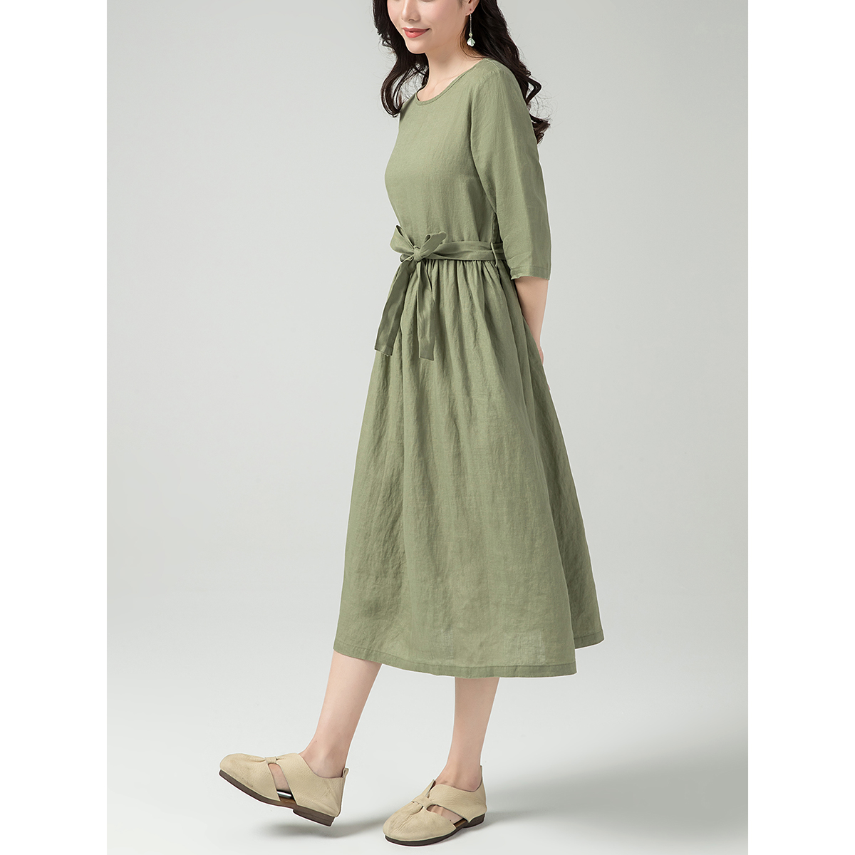 Đầm suông cổ tròn chất đũi mềm mát thấm hút mồ hôi, thời trang phong cách Hàn Da82