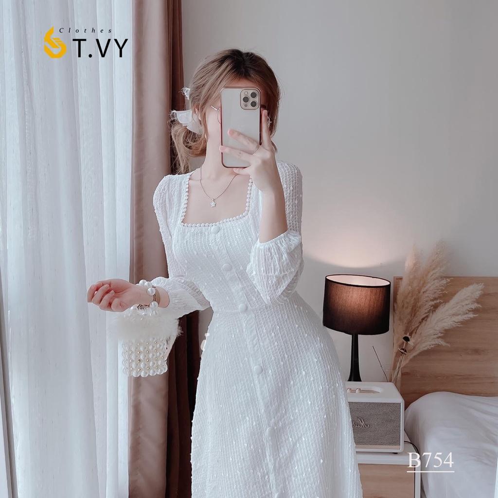 Đầm dự tiệc đầm trắng cổ vuông tay phồng dáng dài Lucas Dress