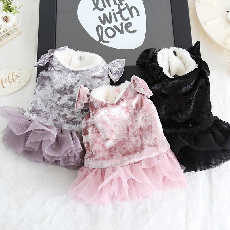 Gold diamond velvet bowknot gauze skirt pet lady style