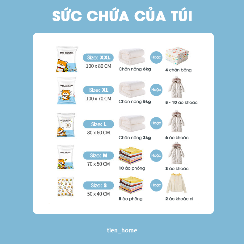 Túi hút chân không đựng quần áo, chăn màn van chống thoát khí, tiết kiệm 70% không gian diện tích