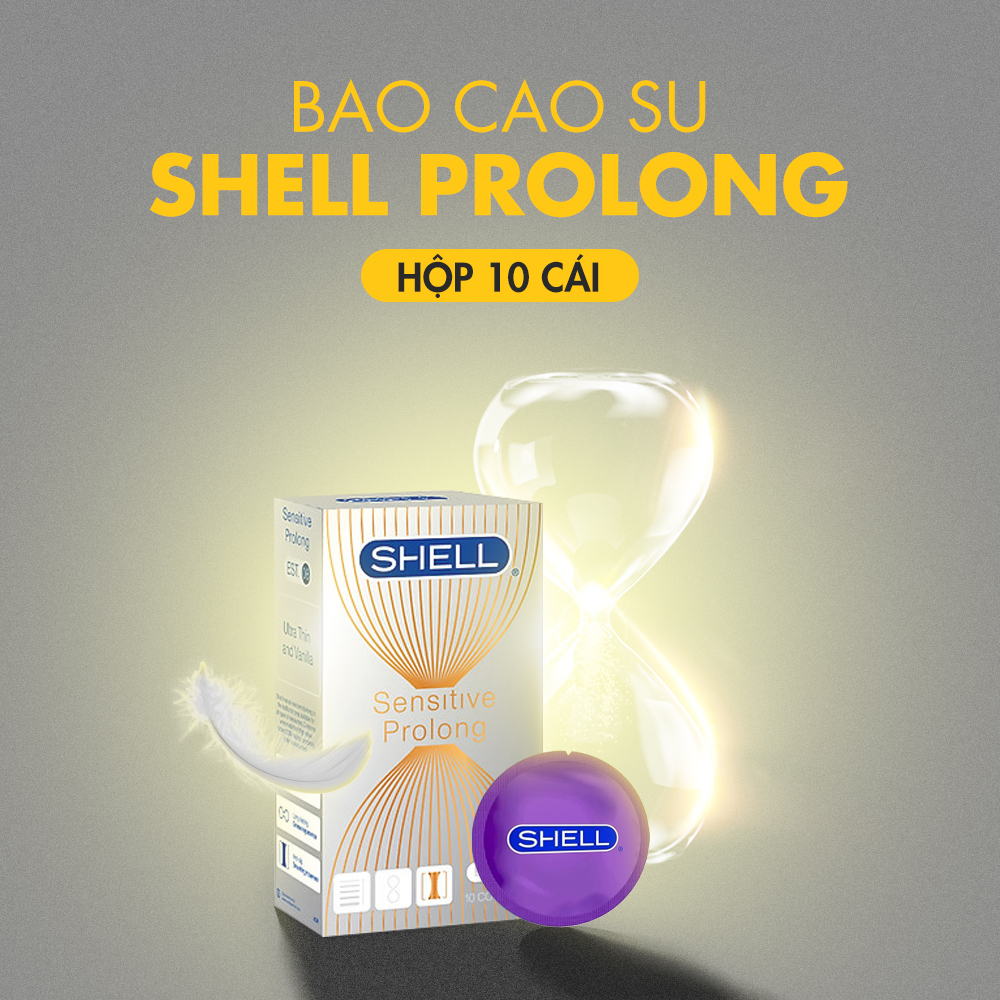 [Hộp 10 cái] Bao cao su Shell Sensitive Prolong - Siêu mỏng 0.03mm, kéo dài thời gian 
