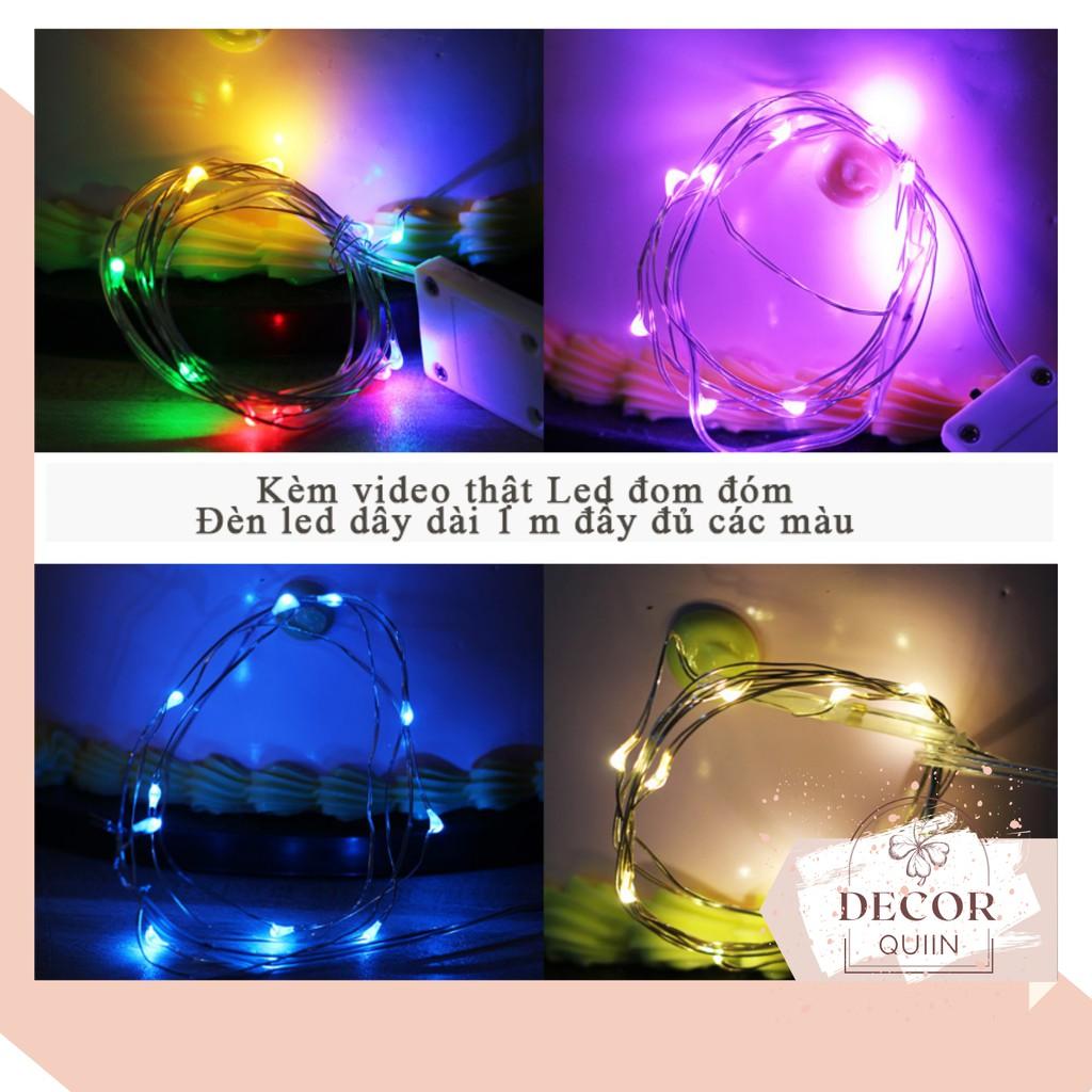 Đèn LED dây fairylight 1m chạy pin có công tắc 3 chế độ decor trang trí nhà cửa LED đom đóm màu vàng ấm