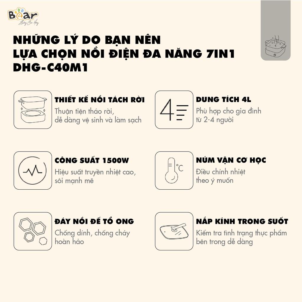 Nồi Lẩu Điện Đa Năng Bear 7 trong 1 Chống Dính Cao Cấp, Nấu Lẩu Thịt Nướng Tiết Kiệm Điện DHG-C40M1 - Hàng Chính Hãng Bảo hành 18 Tháng