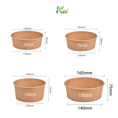 50 Tô giấy Kraft đủ size: 500ml / 750ml / 1000 ml / 1300ml kèm nắp trong suốt, an toàn vệ sinh thực phẩm, Giá sỉ