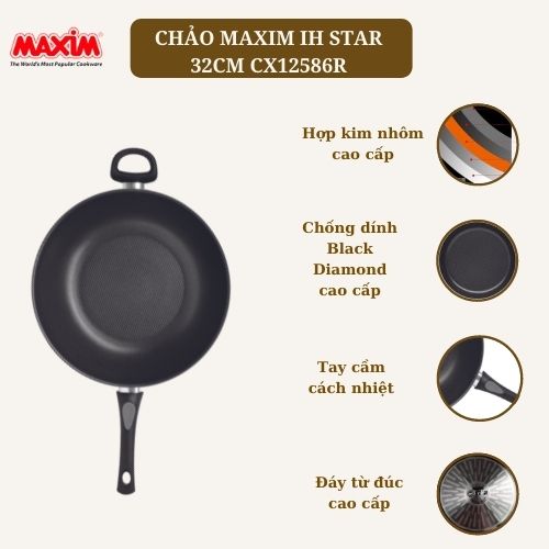 Chảo chống dính nhập khẩu cao cấp 32cm - Kích thước lớn, tiện dụng - sử dụng trên bếp từ, màu sắc nổi bật