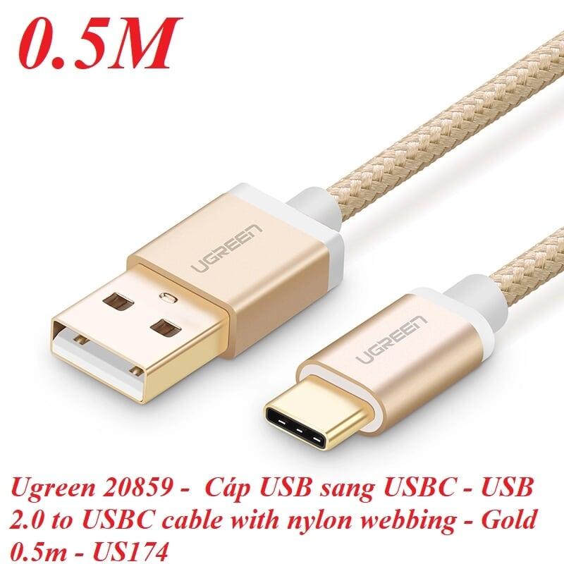 Ugreen UG20859US174TK 0.5M màu Vàng Dây USB 2.0 sang Type-C đầu nhôm dây bọc vinyl - HÀNG CHÍNH HÃNG