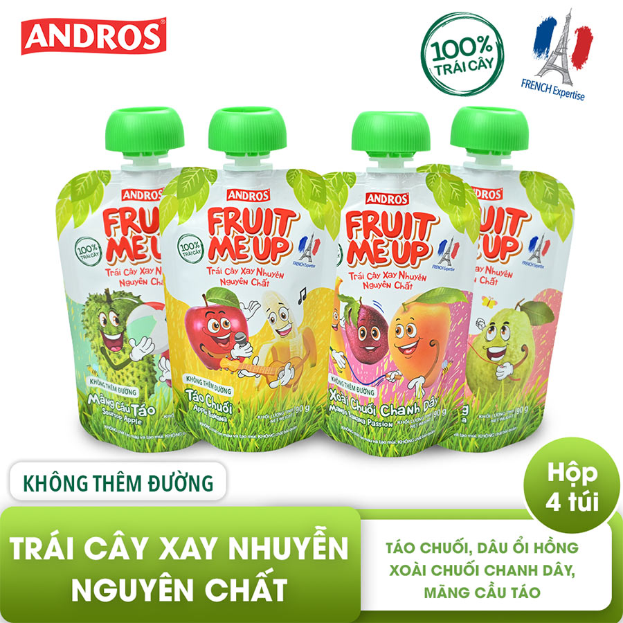 Trái Cây Xay Nhuyễn Nguyên Chất ANDROS Fruit Me Up - Hỗn Hợp 4 Vị (90g x 4)