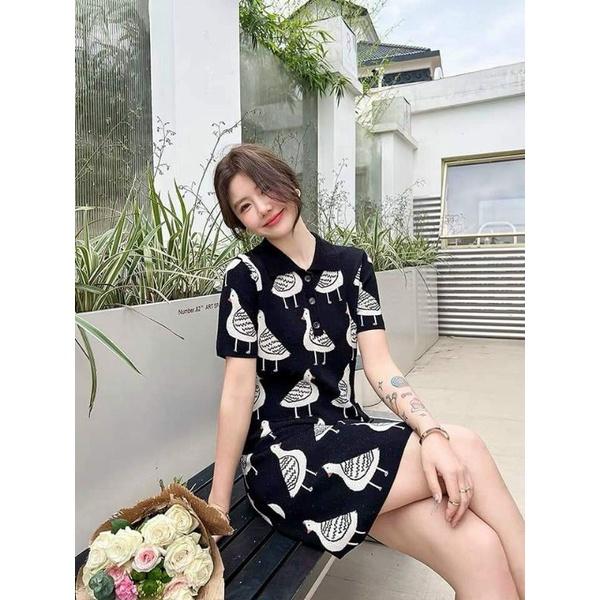 HÀNG NHẬP - ĐẦM LEN DỆT KIM HỌA TIẾT BỒ CÂU