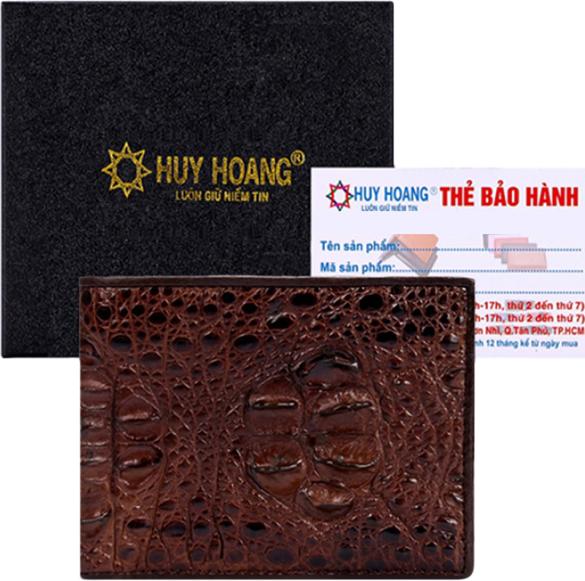 Ví Nam Da Cá Sấu Nguyên Con Huy Hoàng HT2205 (12.5 x 10 cm) - Nâu Đỏ