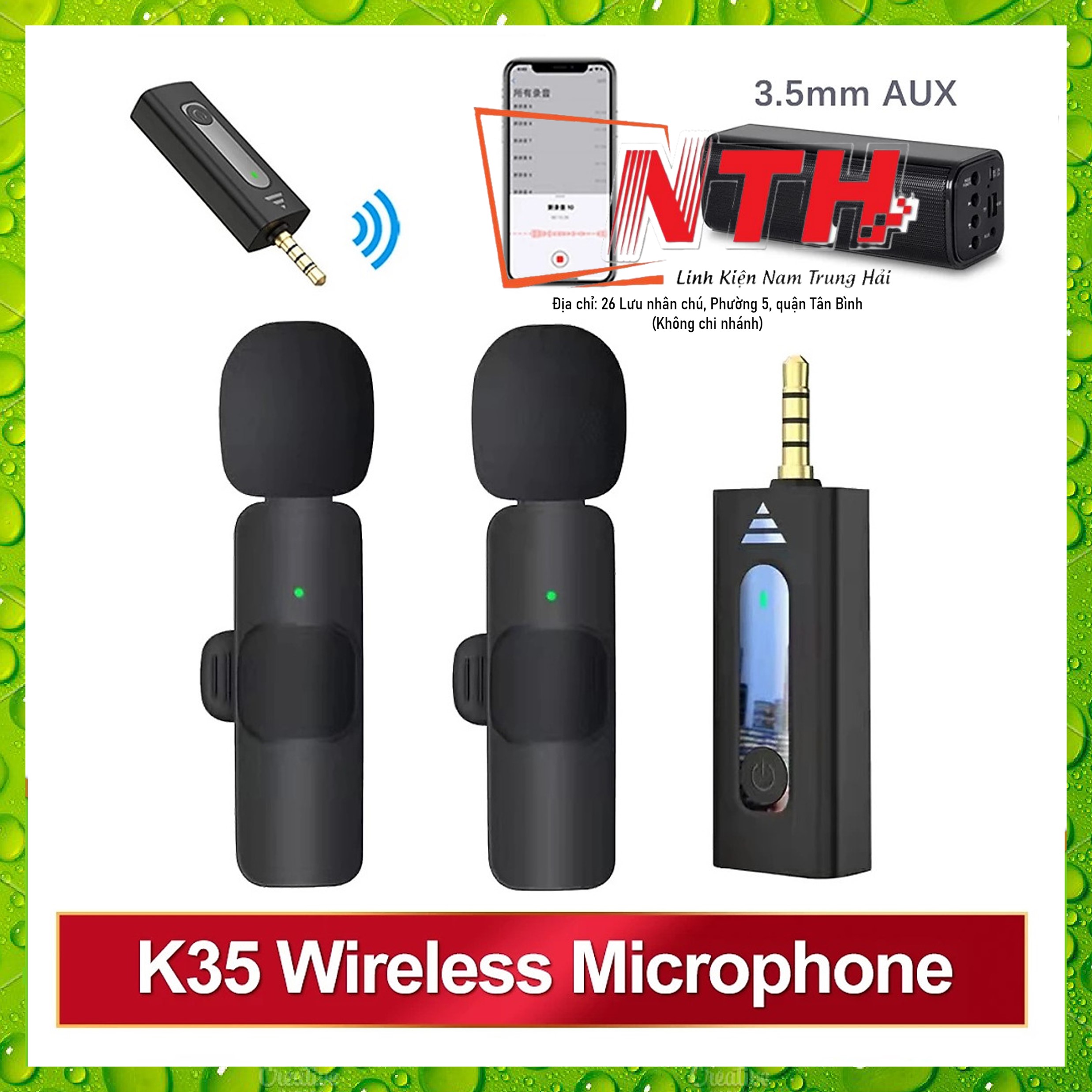 Bộ 2 micro thu âm không dây cài áo K35 khử tiếng ồn để livestream phát trực tiếp quay video cổng jack 3.5mm