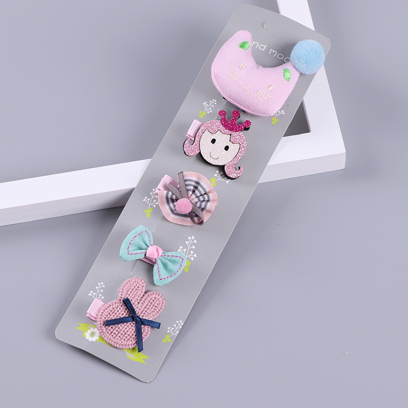 Set 5 Kẹp Tóc Mái Cao Cấp Nhiều Chi Tiết Dễ Thương Cho Bé Gái