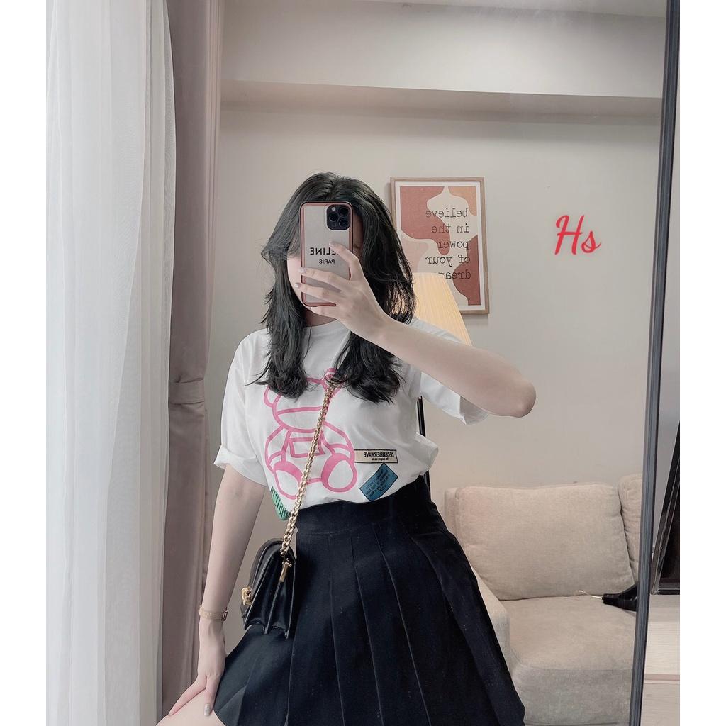 Áo Phông Hàn Quốc Pink Bear Dáng Rộng Ngắn Tay Siêu Đáng Yêu 2 Màu Unisex