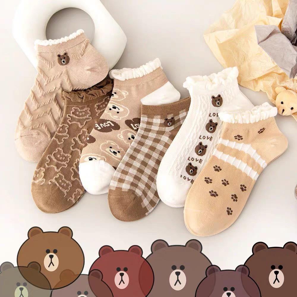 T18 -Tất vớ nữ cổ ngắn dễ thương cotton hình gấu màu be mỏng thoáng Urbanize - Chọn ngẫu nhiên