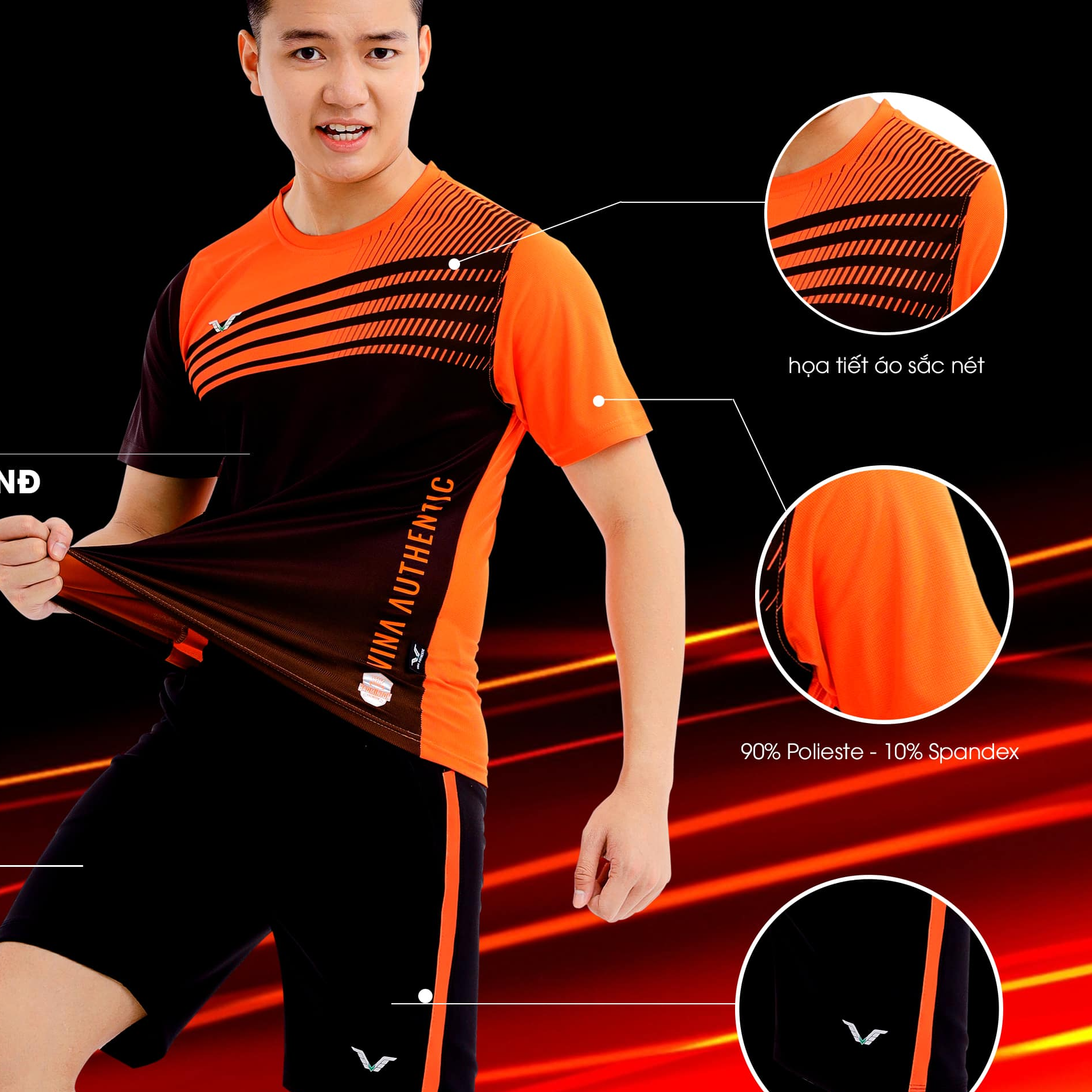 SET BỘ THỂ THAO NAM VNAMAVT07 VINA AUTHENTIC CO GIẢN, THẤM HÚT MỒ HÔI, DỄ HOẠT ĐỘNG, CHUẨN FORM