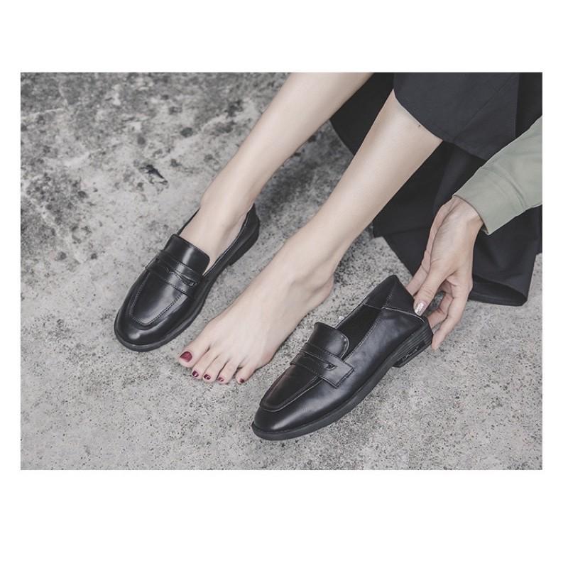 CÓ SẴN Giày Loafer - Moca nữ da mềm màu đen và màu nâu đế cao su bền êm chân dáng basic thích hợp đi học đi làm