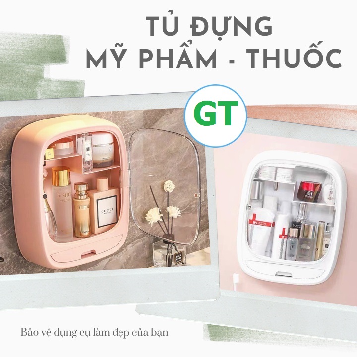 Tủ đựng mỹ phẩm treo tường chịu lực- Kệ đựng mỹ phẩm , tủ thuốc dán tường tiện lợi - hộp đựng đồ tiết kiệm không gian - Chống nước, bụi, côn trùng